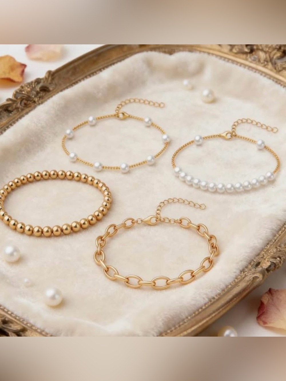 ✨ Luxe Layered Gold Bracelet Set — (4‑Piece Stack)
